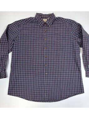LL Bean Men XL Regular Blue Red Plaid Long Sleeve Button Down Cotton Shirt